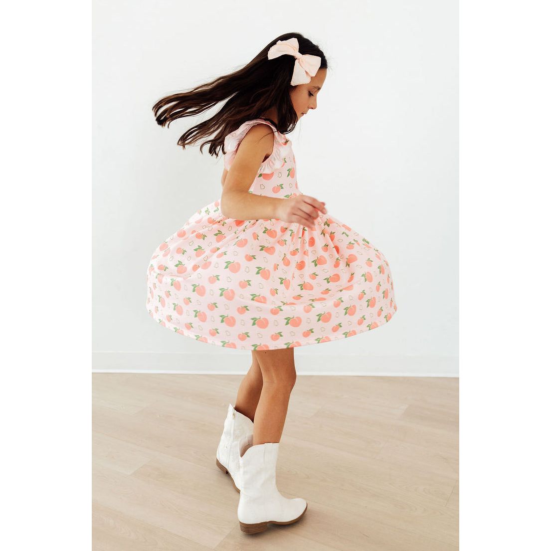 Georgia Peach Flutter Sleeve Twirl Dress