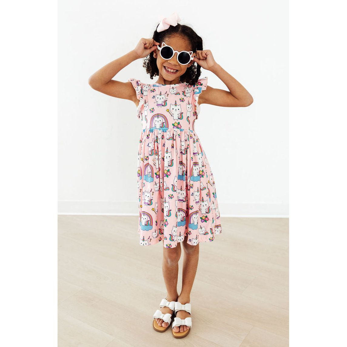 Rainbow Purr-fection Flutter Sleeve Twirl Dress