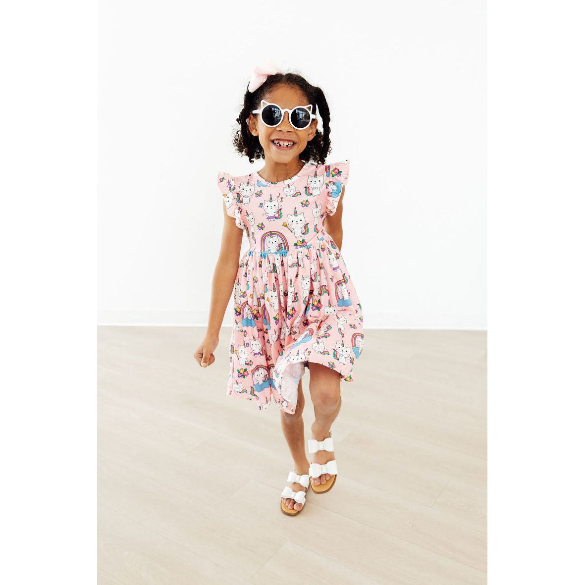Rainbow Purr-fection Flutter Sleeve Twirl Dress