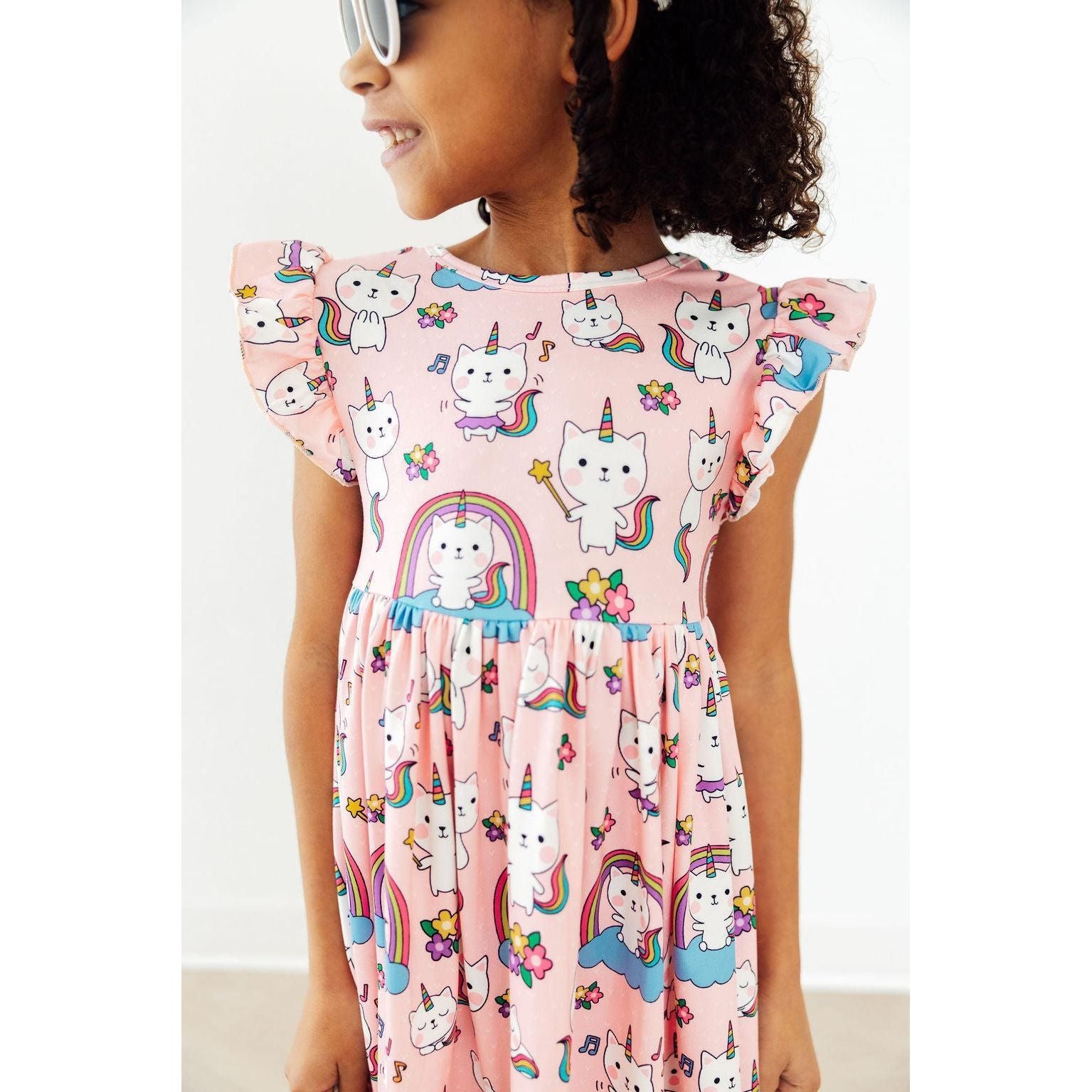 Rainbow Purr-fection Flutter Sleeve Twirl Dress