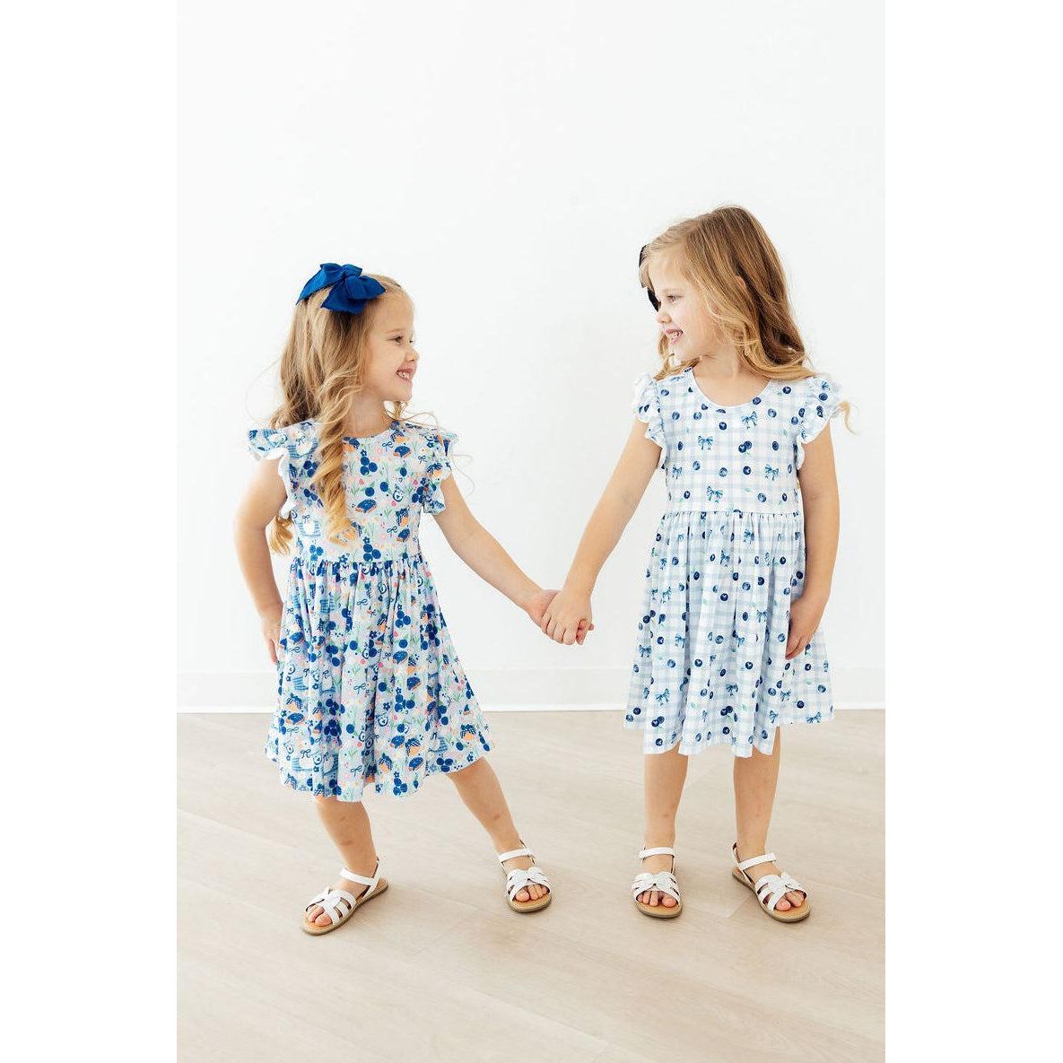 Blueberry Picnic Flutter Sleeve Twirl Dress