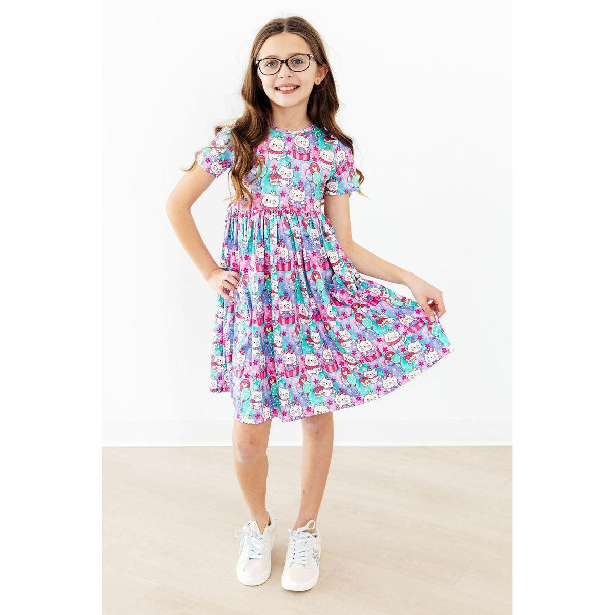 Time to Purr-ty S/S Pocket Twirl Dress