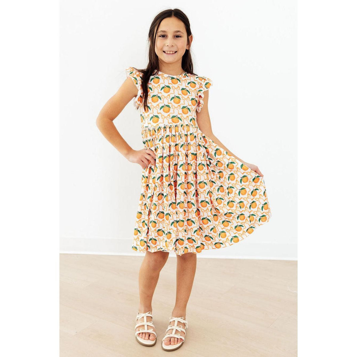 Orange Orchard Flutter Sleeve Twirl Dress
