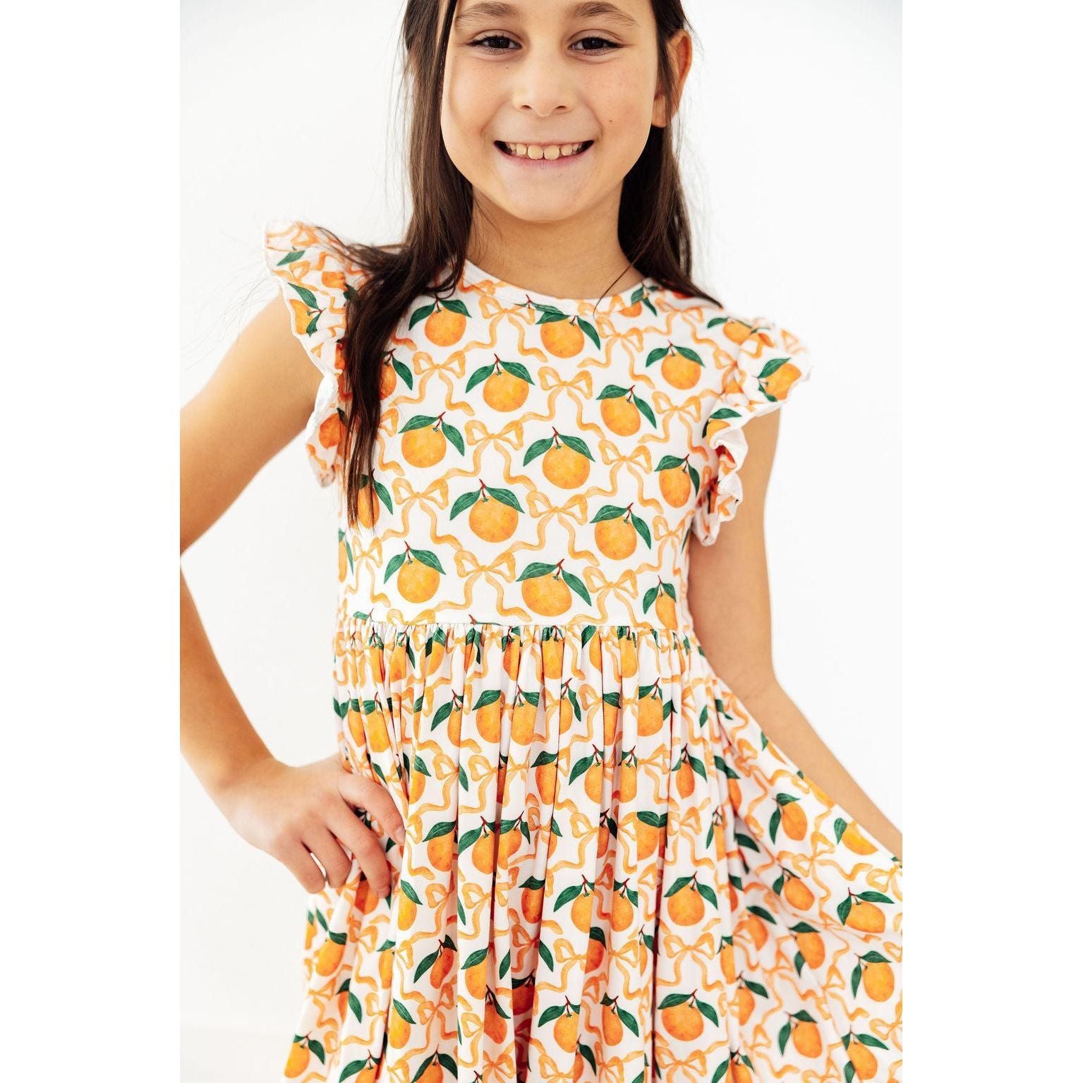 Orange Orchard Flutter Sleeve Twirl Dress