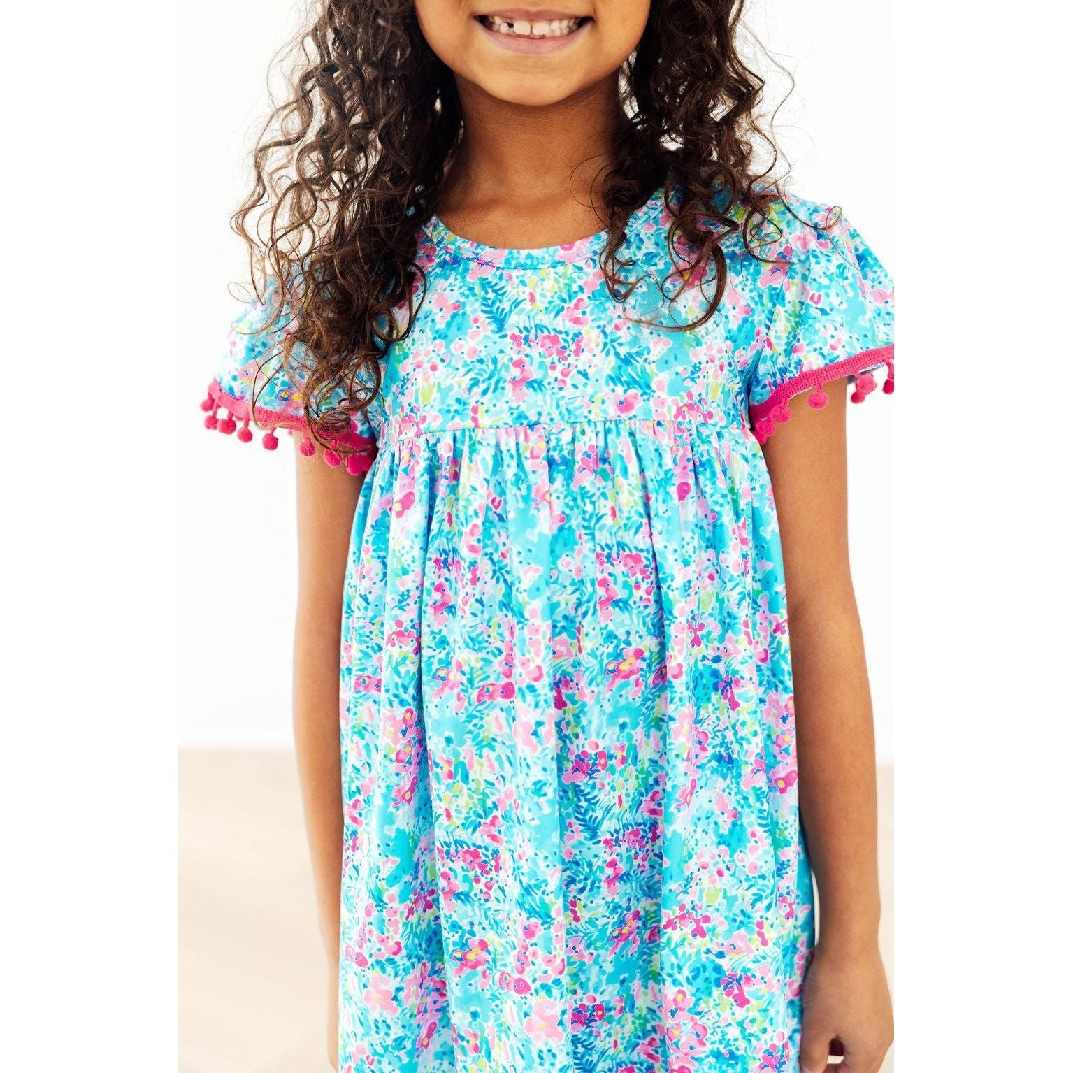 Aqua Garden Pom Pom Dress