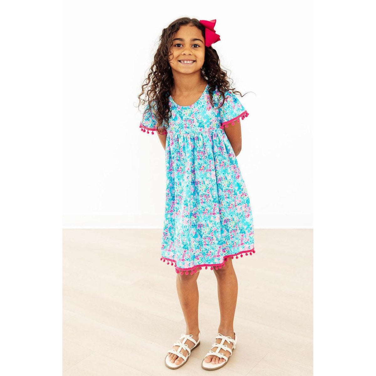 Aqua Garden Pom Pom Dress