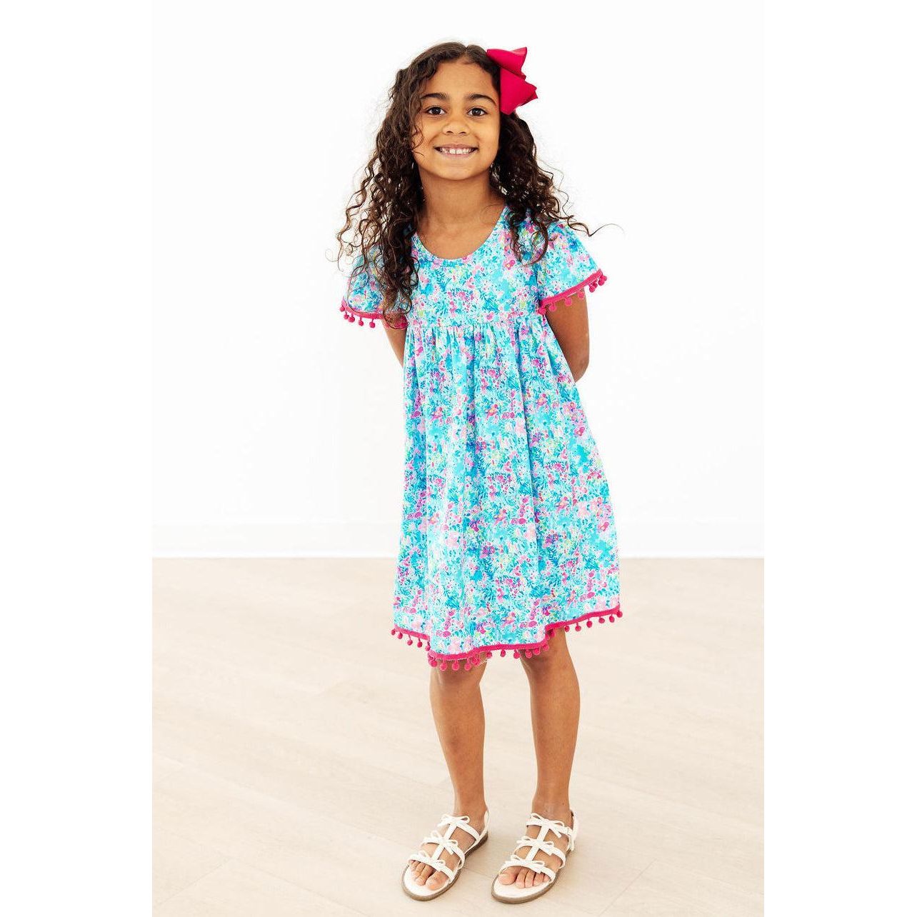Aqua Garden Pom Pom Dress