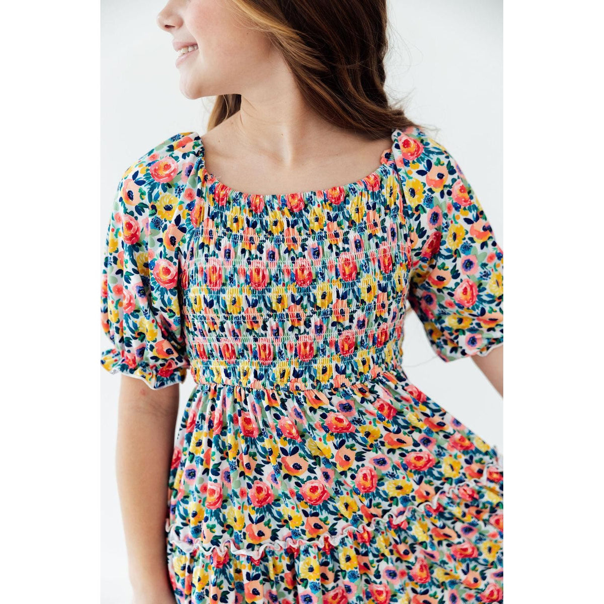 Beautiful Blossoms Smocked Ruffle Dress