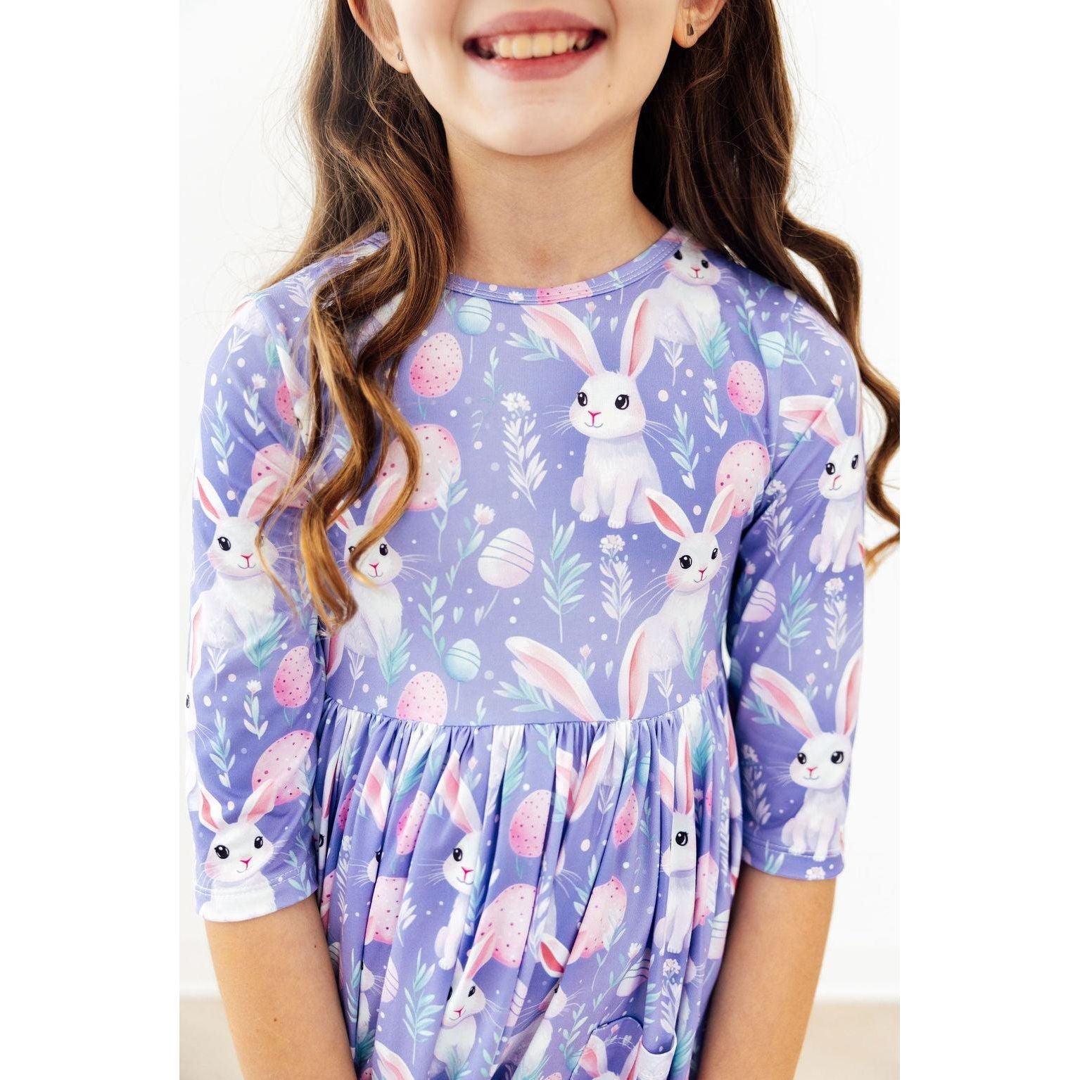 Beautiful Bunnies 3/4 Sleeve Pocket Twirl Dress