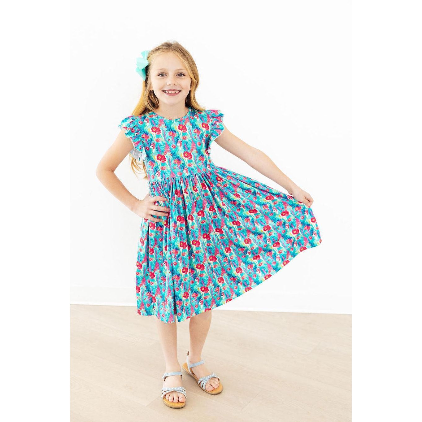 Lovely Llamas Flutter Sleeve Twirl Dress