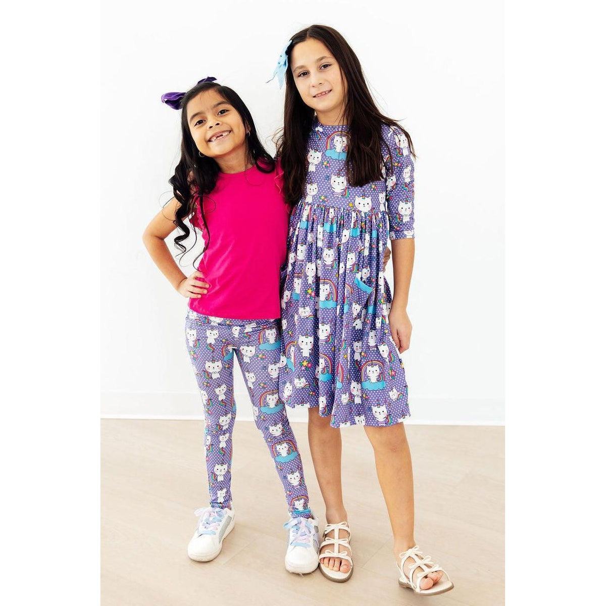 Kitties in the Clouds 3/4 Sleeve Pocket Twirl Dress