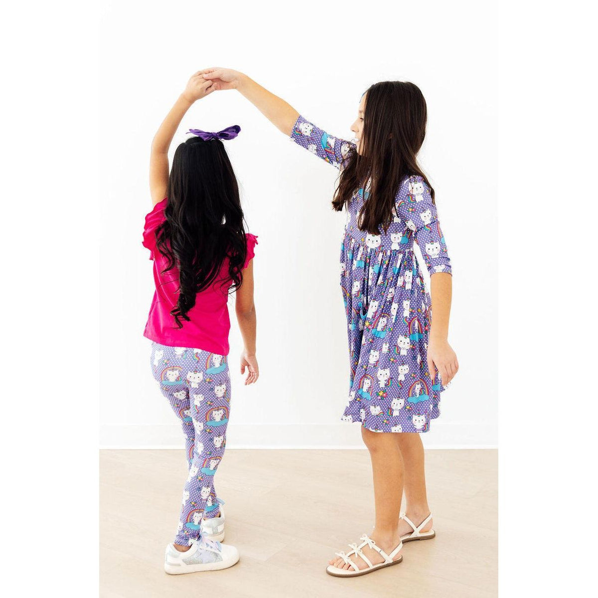 Kitties in the Clouds 3/4 Sleeve Pocket Twirl Dress