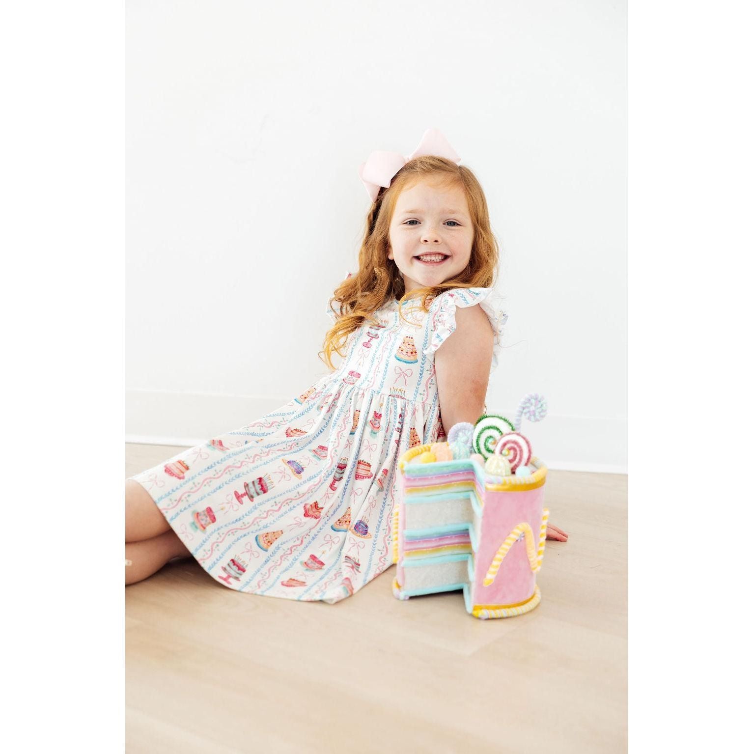 Birthday Cakes Flutter Sleeve Twirl Dress