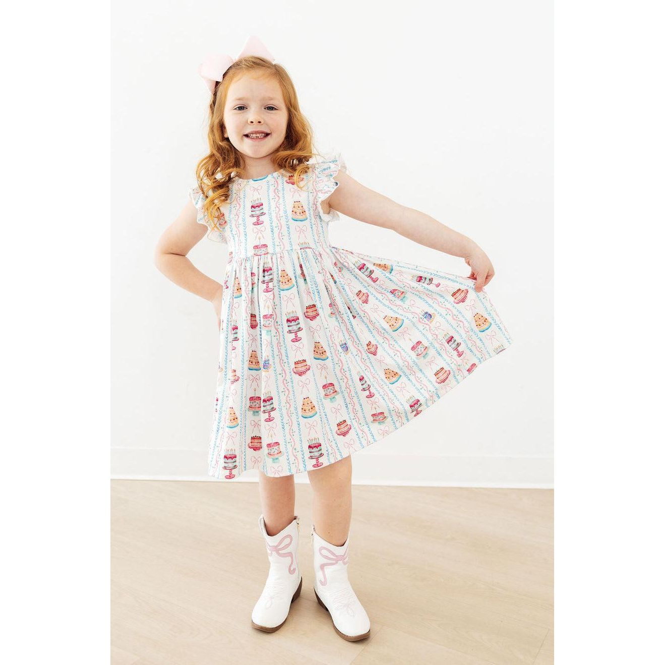 Birthday Cakes Flutter Sleeve Twirl Dress