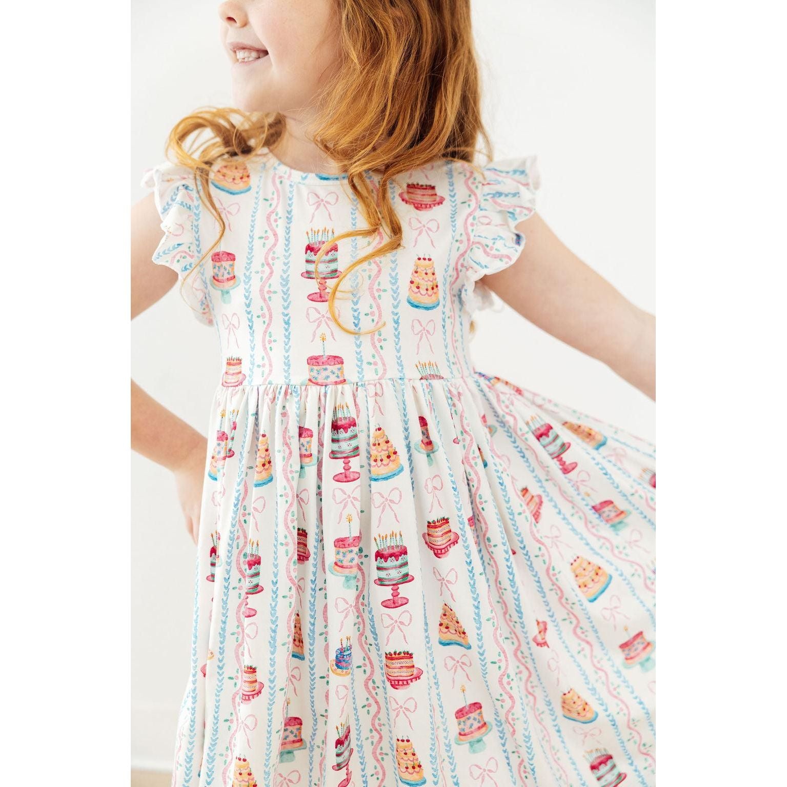 Birthday Cakes Flutter Sleeve Twirl Dress