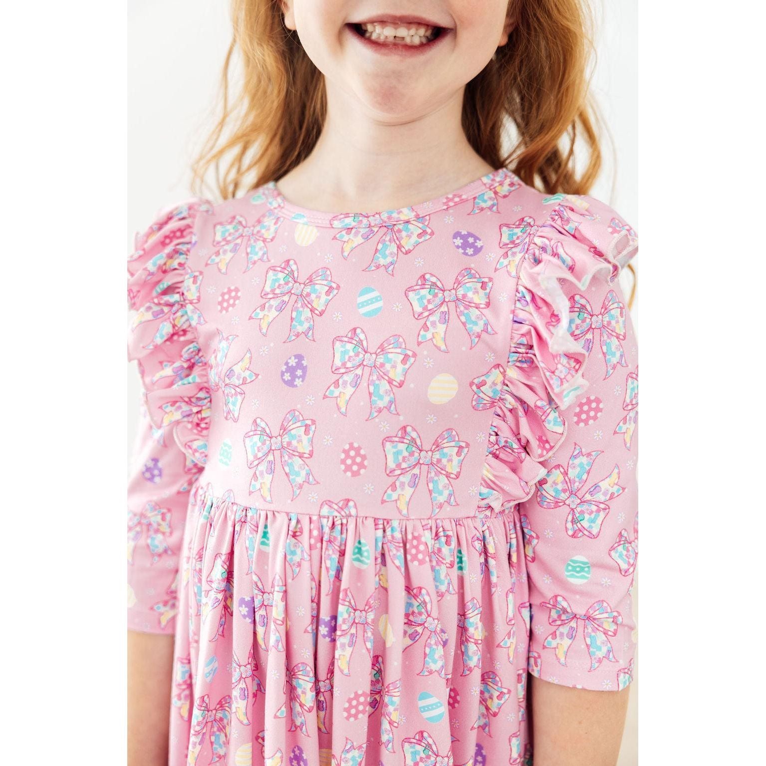Little Bow Peeps 3/4 Sleeve Ruffle Twirl Dress