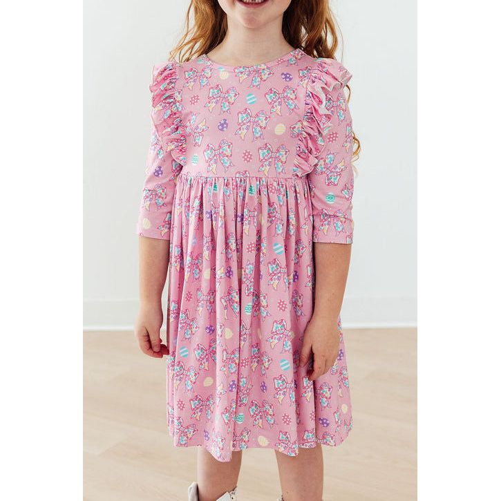 Little Bow Peeps 3/4 Sleeve Ruffle Twirl Dress