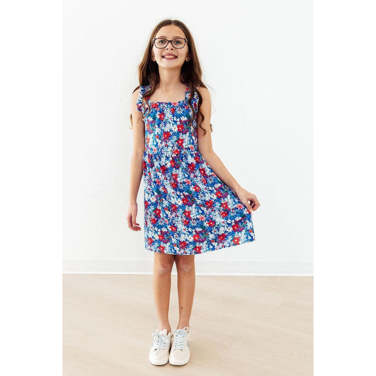 Freedom Flowers Ruffle Cross Back Dress
