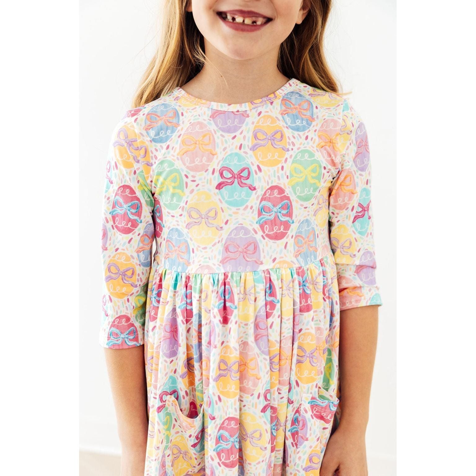 Egg-stra Cute 3/4 Sleeve Pocket Twirl Dress