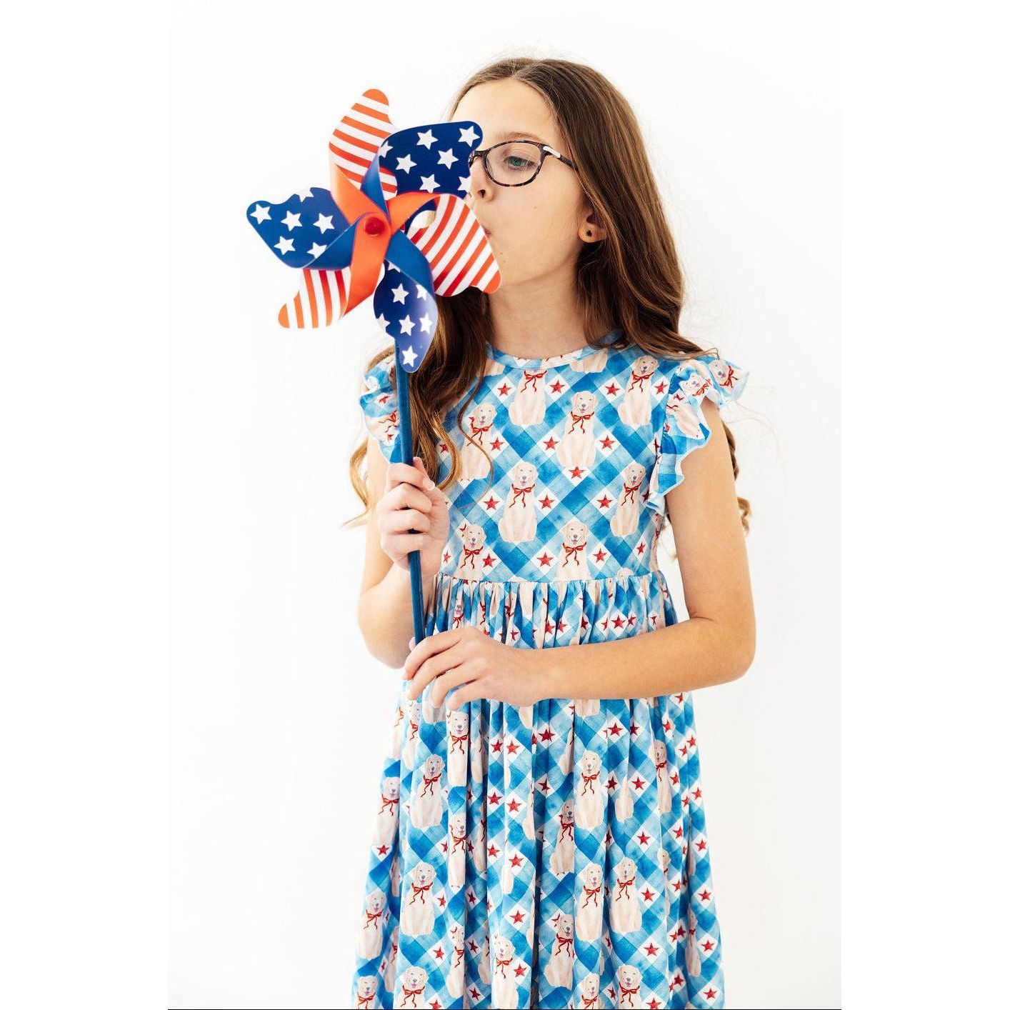 Star Spangled Pups Flutter Sleeve Twirl Dress