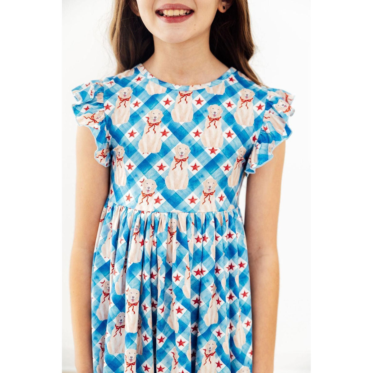 Star Spangled Pups Flutter Sleeve Twirl Dress