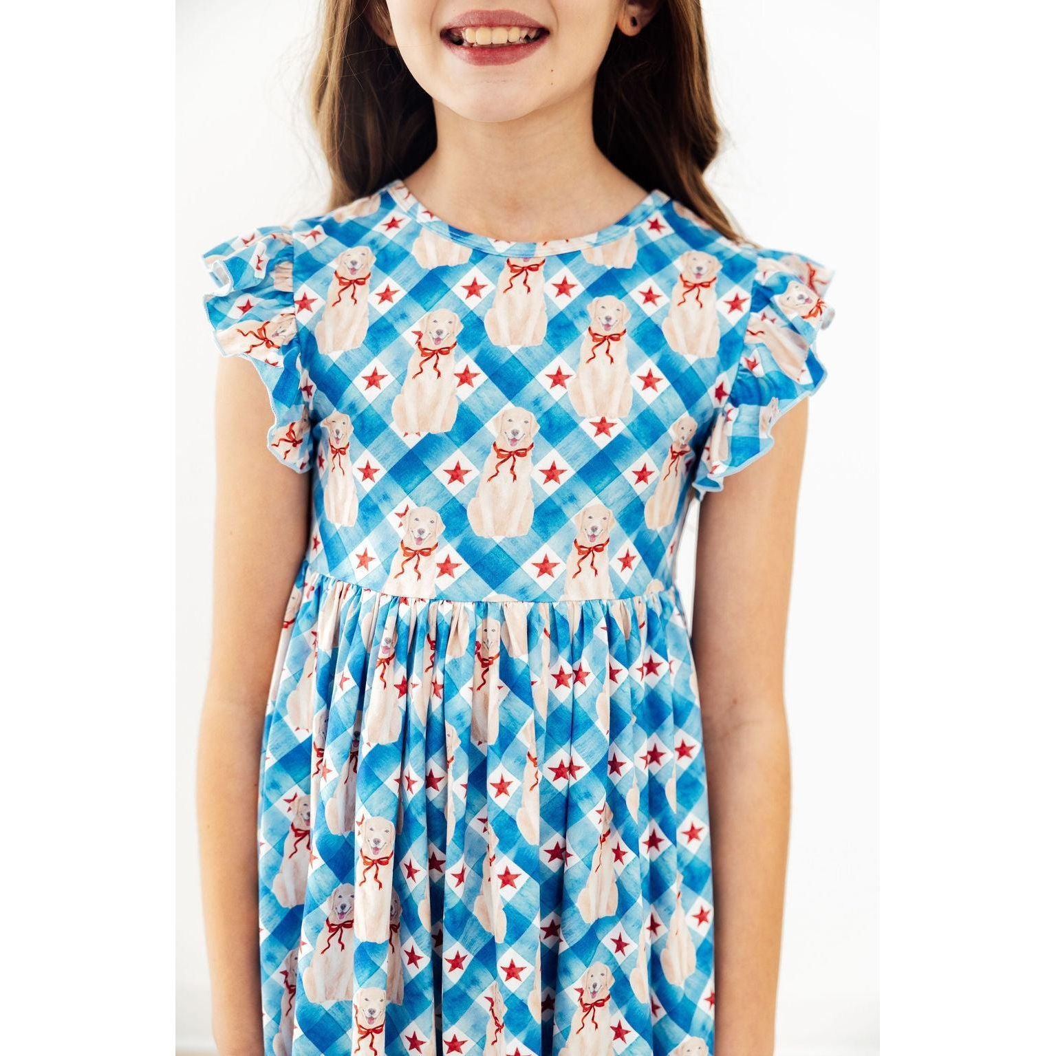 Star Spangled Pups Flutter Sleeve Twirl Dress