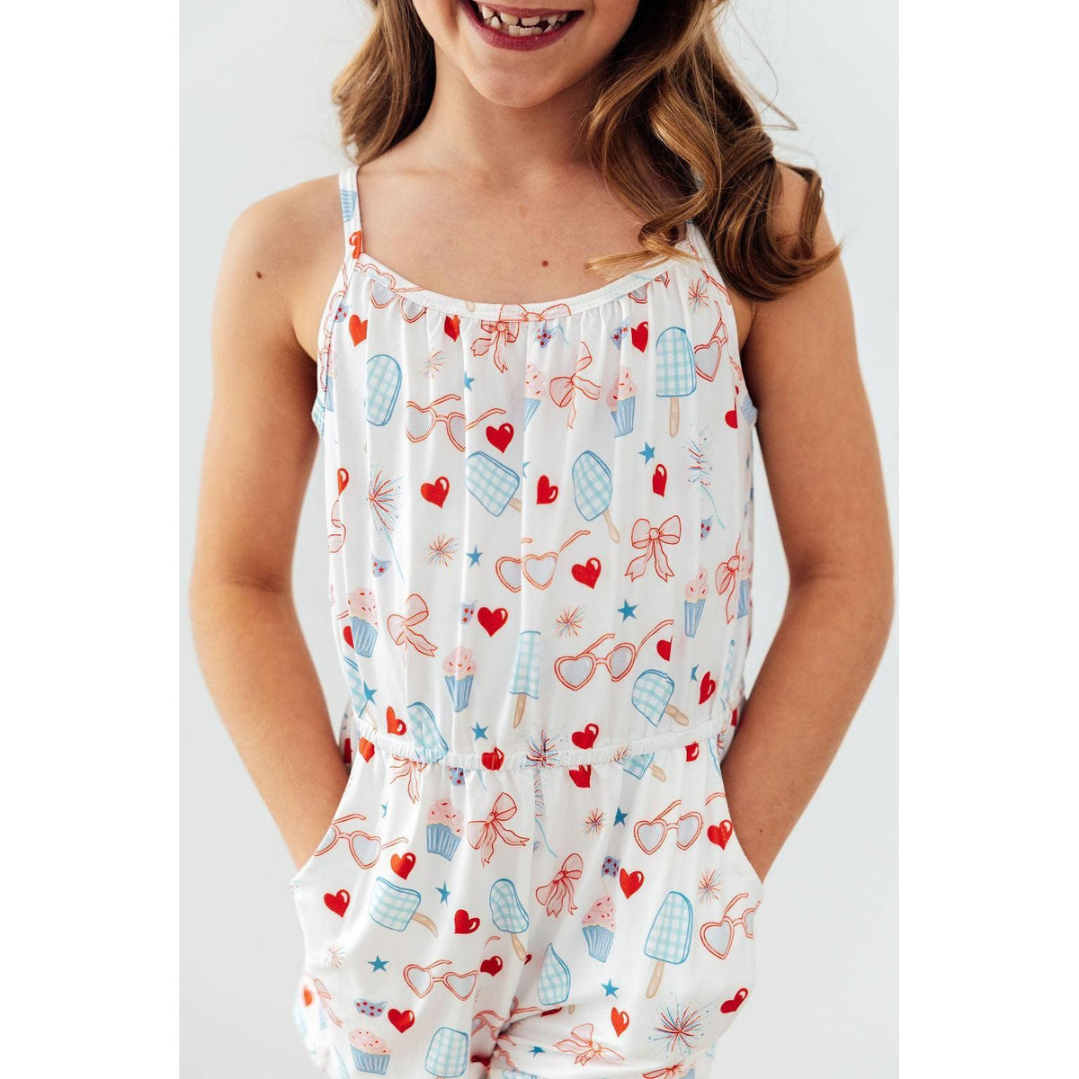 Red, White, & Sweet Strappy Play Romper