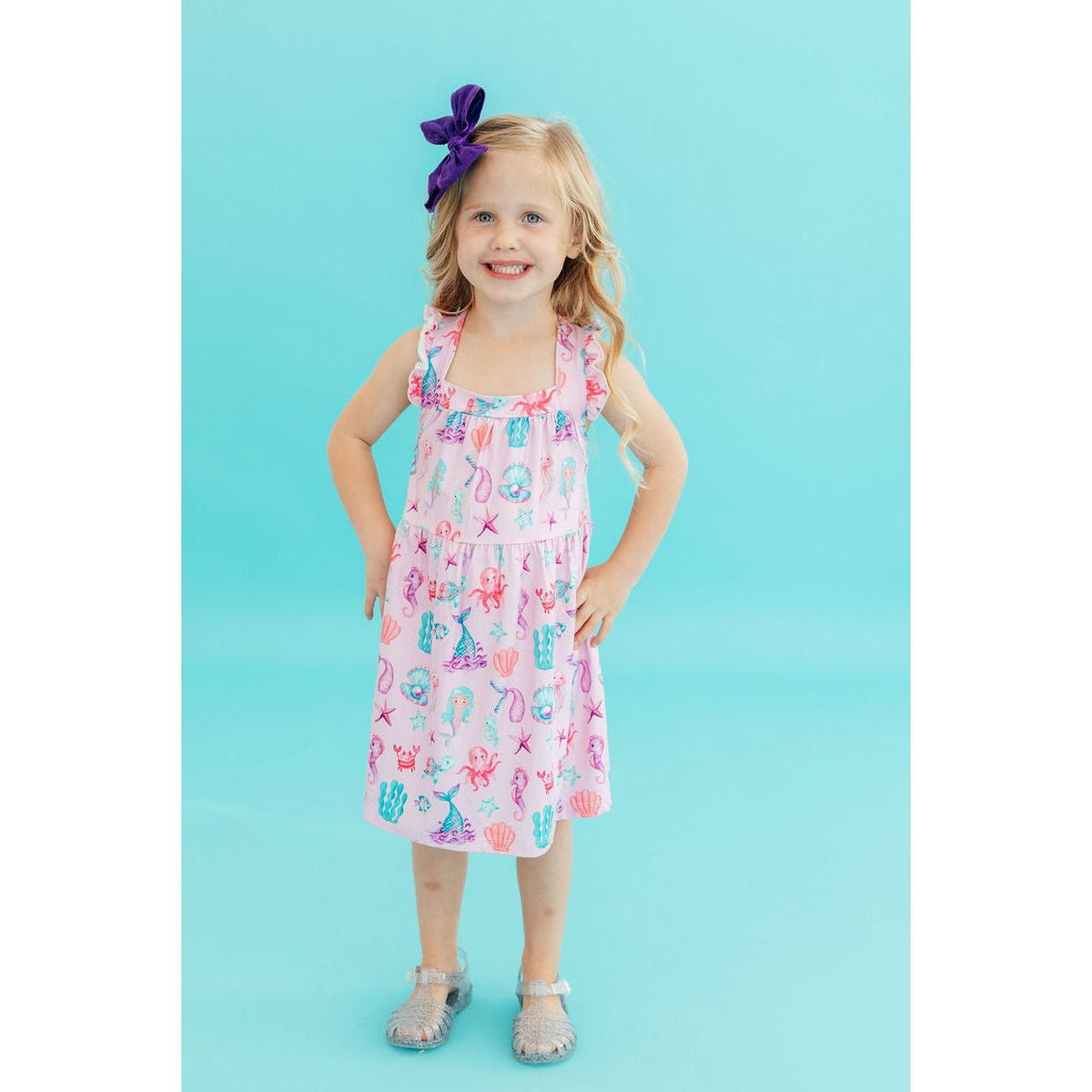 Under the Sea Ruffle Cross Back Dress