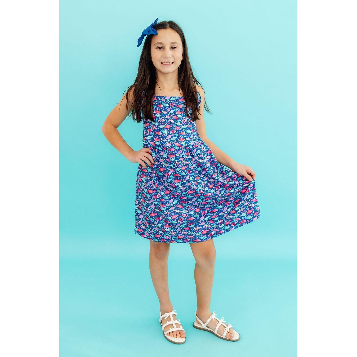 Fish in the Sea Ruffle Cross Back Dress