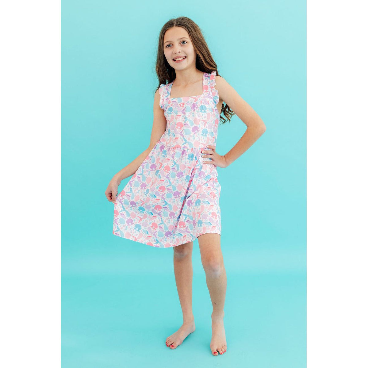 Mermaid Tails Ruffle Cross Back Dress
