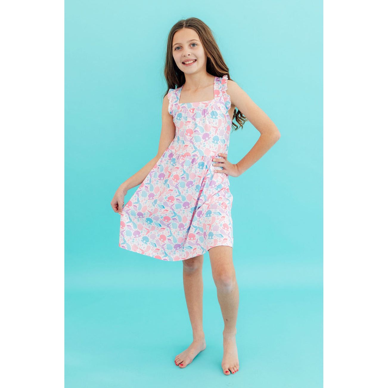 Mermaid Tails Ruffle Cross Back Dress