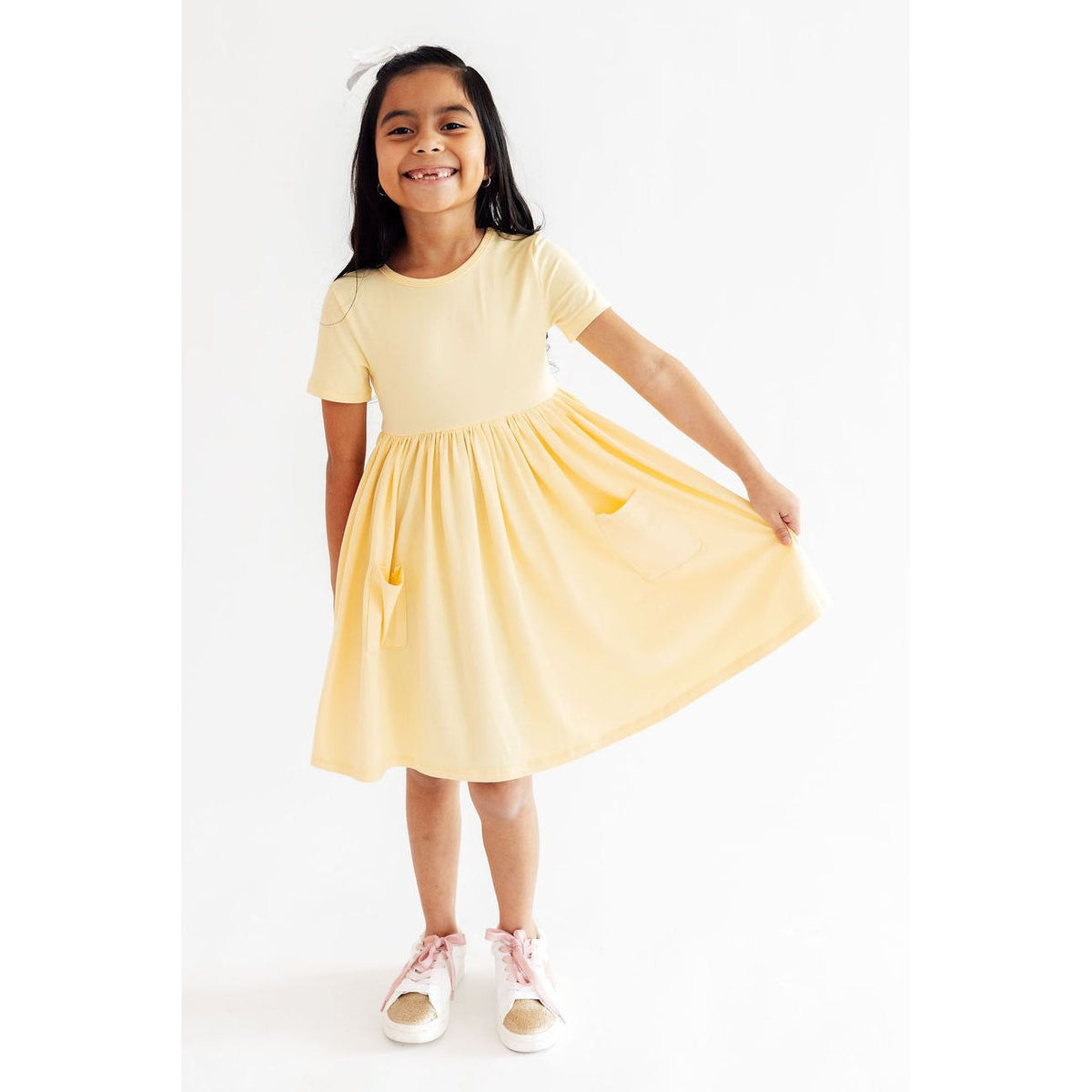 Butter Yellow S/S Pocket Twirl Dress