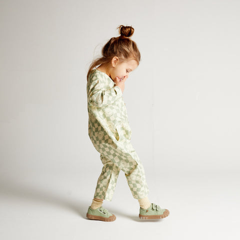 sunrise checkerboard overalls | sage