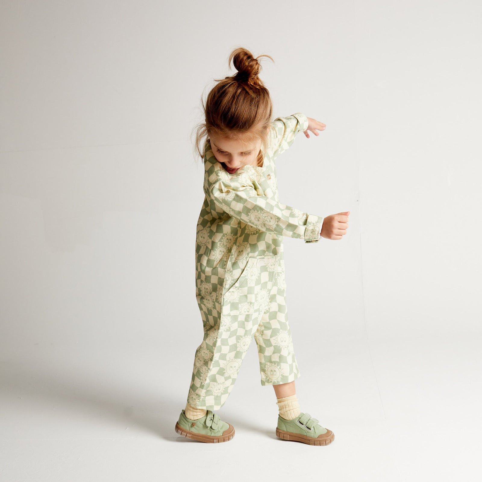 sunrise checkerboard overalls | sage