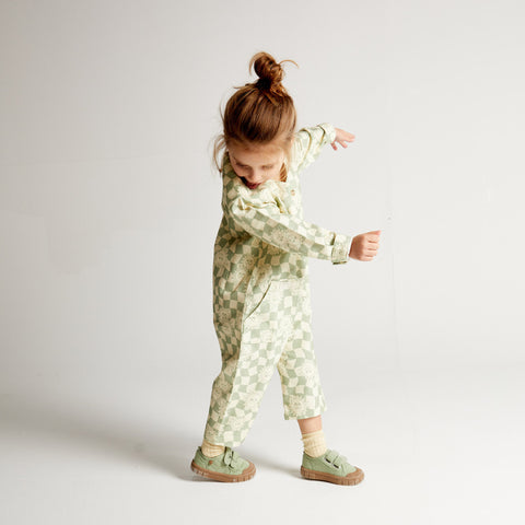 sunrise checkerboard overalls | sage