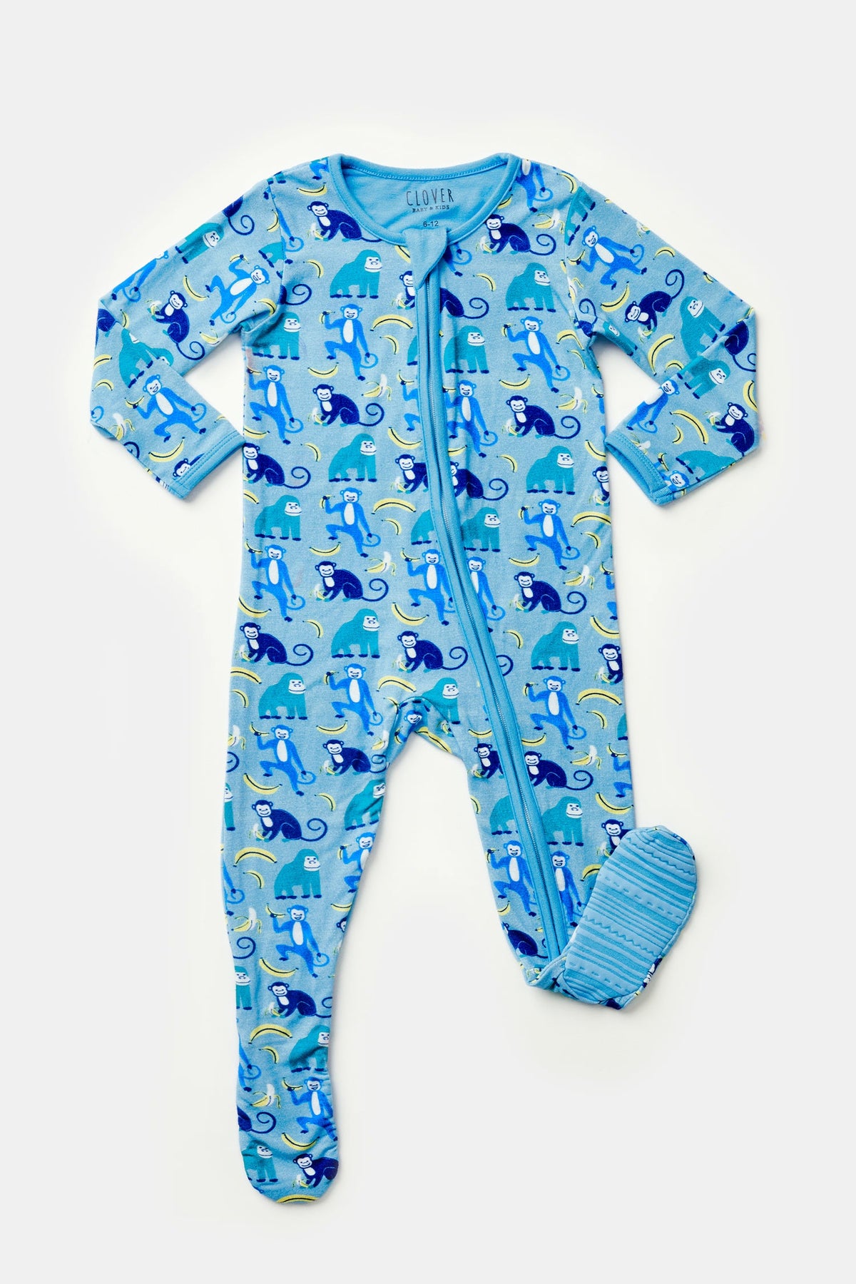 Soft & Stretchy Zipper Footie - Monkeying Around Blue