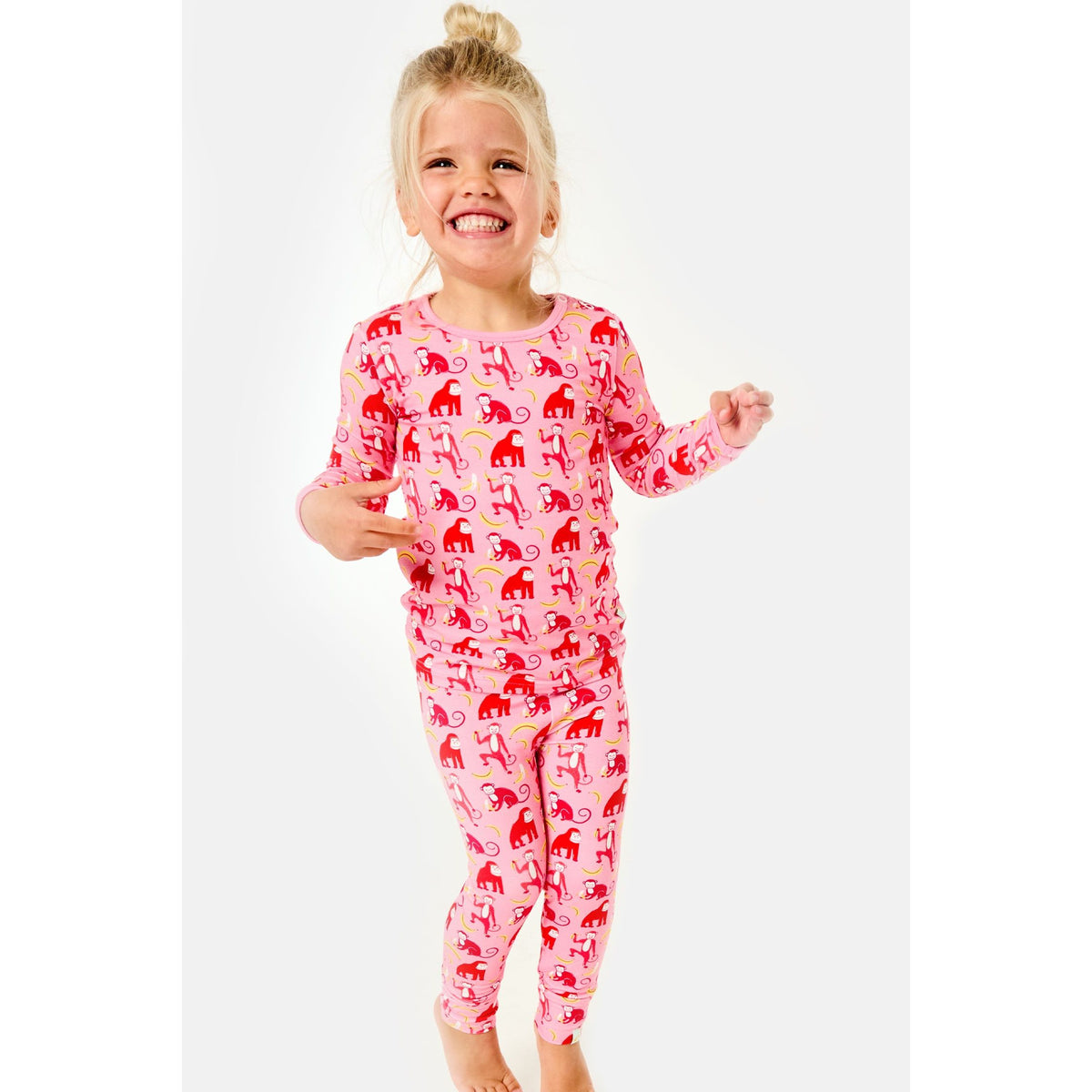 Long Sleeve Pajama Set - Monkeying Around Pink