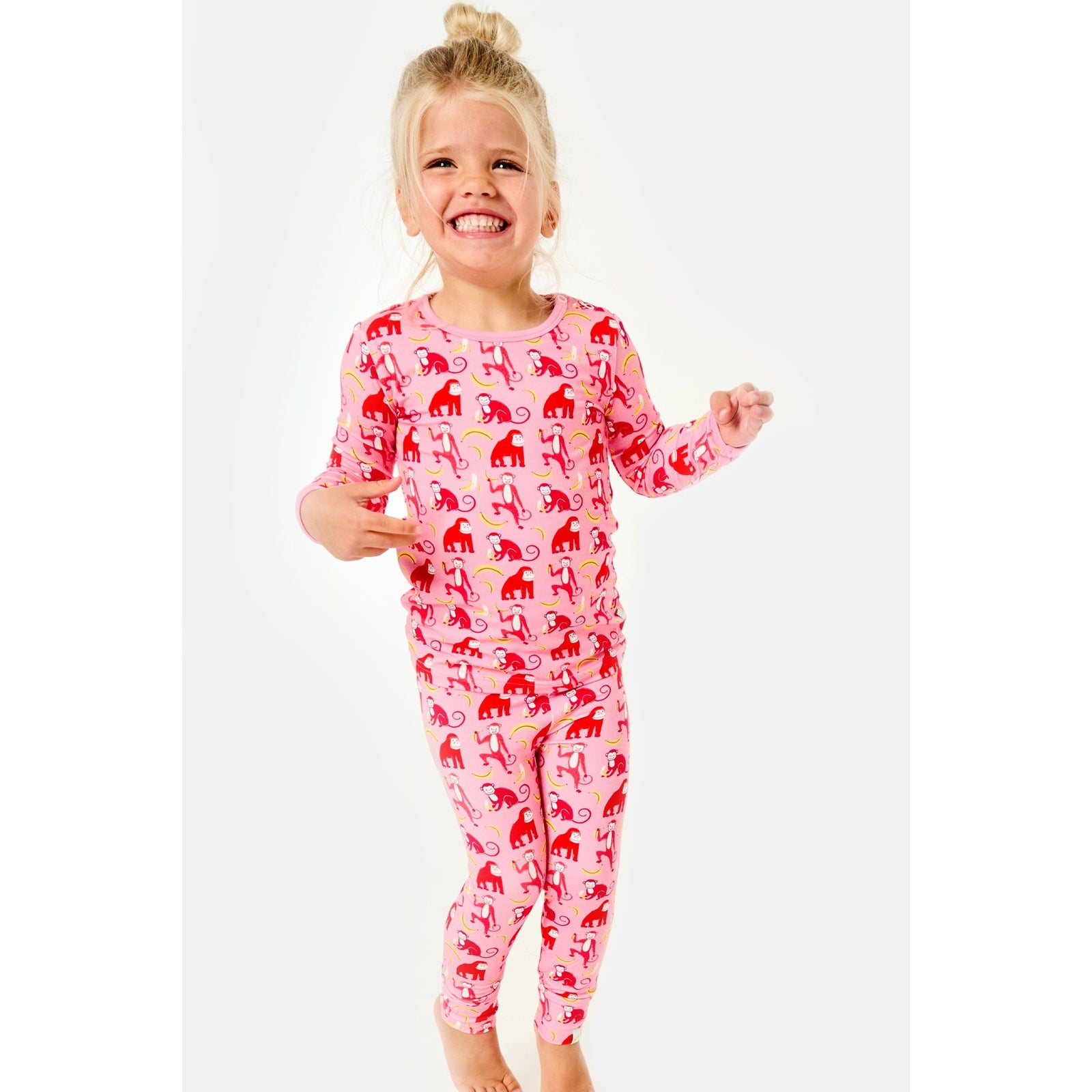 Long Sleeve Pajama Set - Monkeying Around Pink