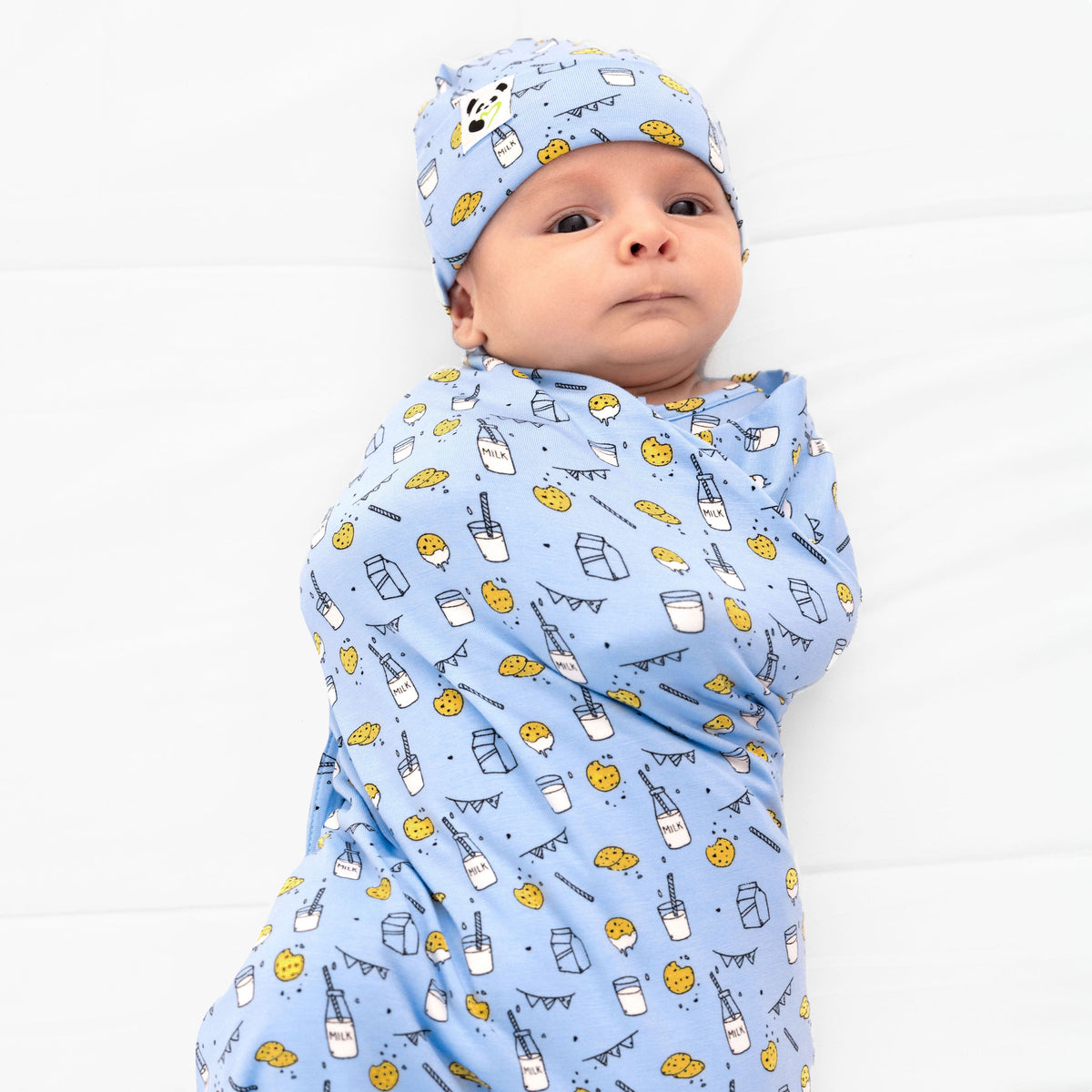 Milk &amp; Cookies Blue Bamboo Swaddle &amp; Beanie Set