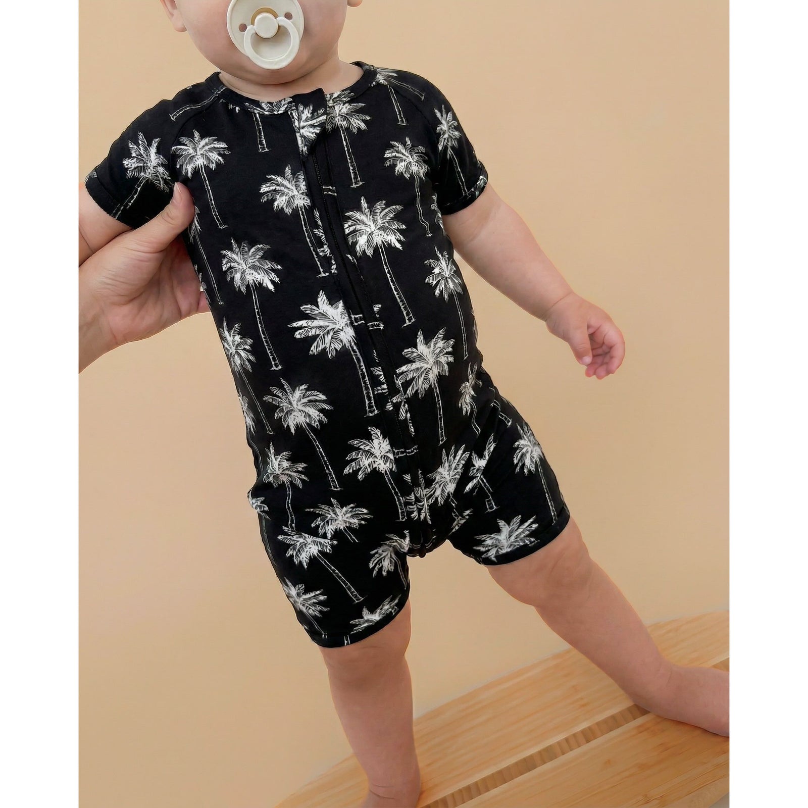 Bamboo Shorty Romper  | Palm Style Black
