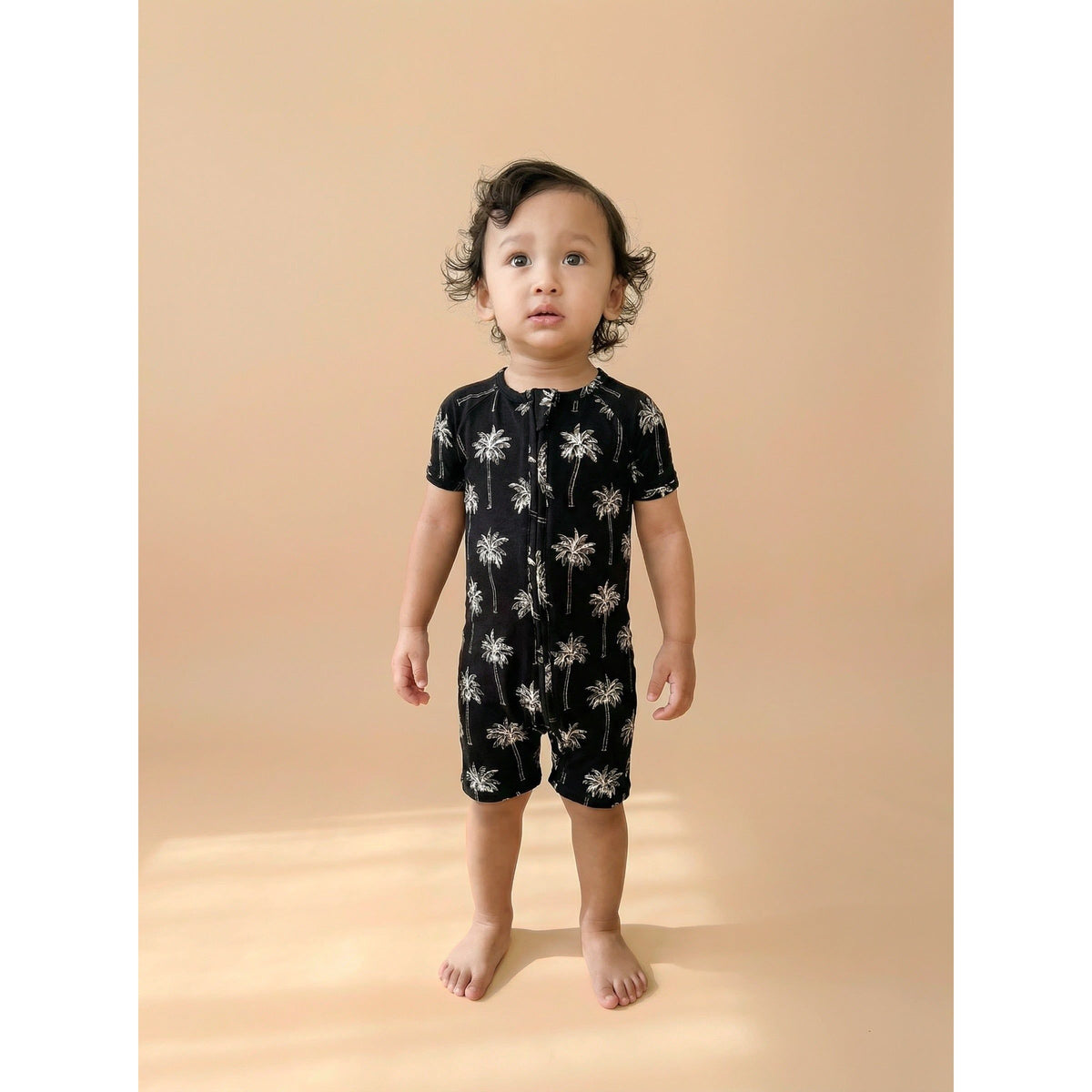Bamboo Shorty Romper  | Palm Style Black