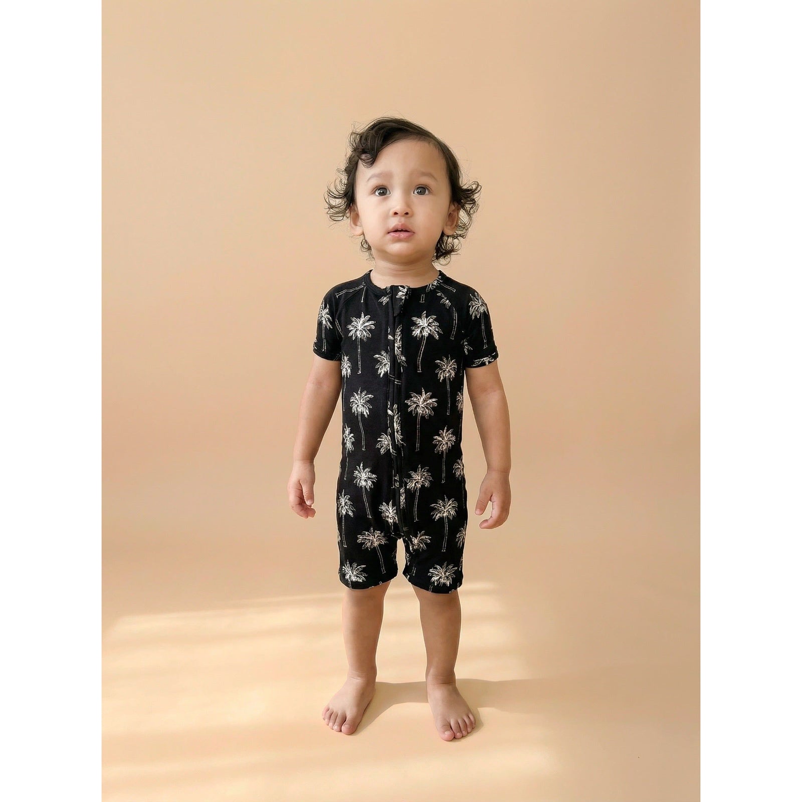 Bamboo Shorty Romper  | Palm Style Black