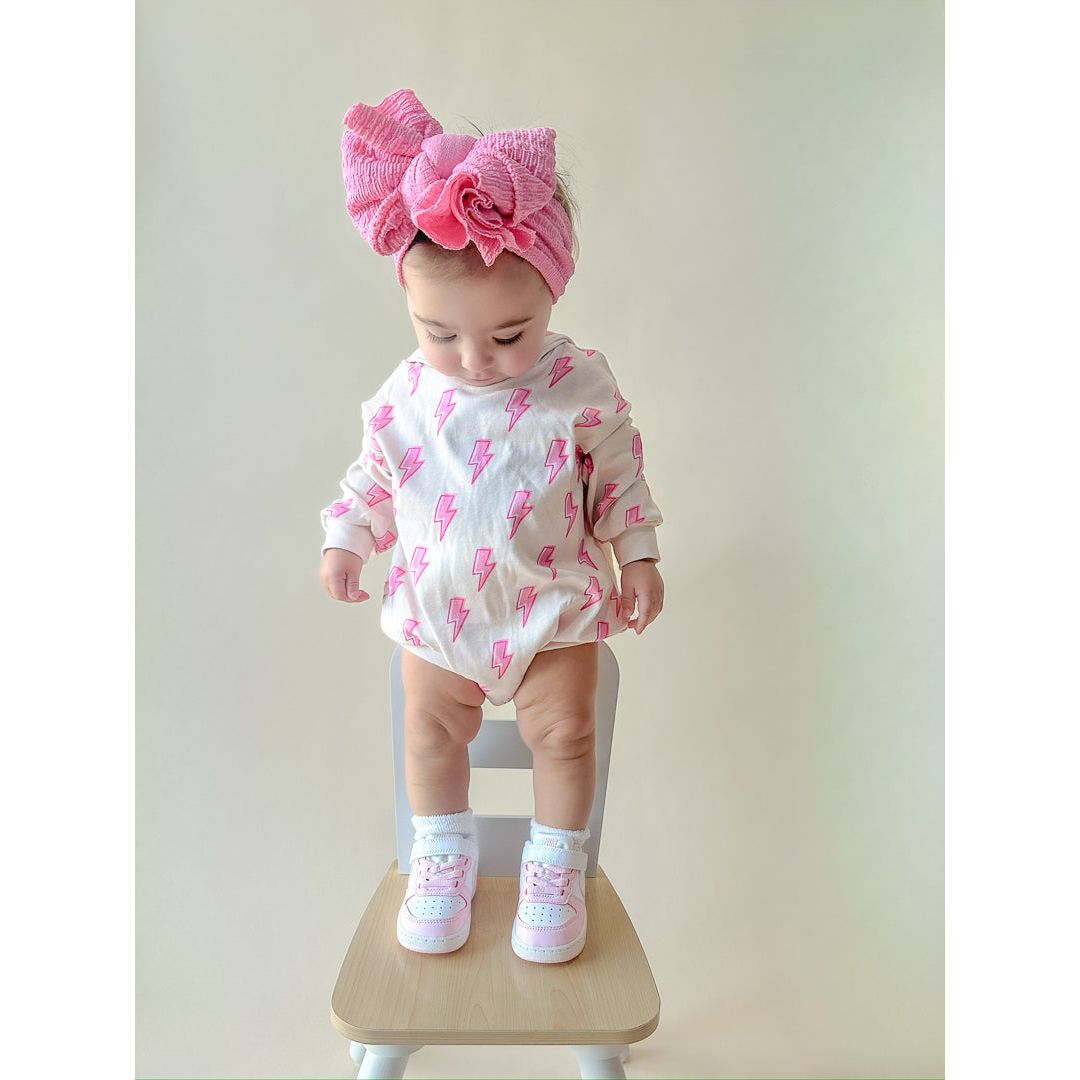 Hooded Bubble Romper | Pink Bolts