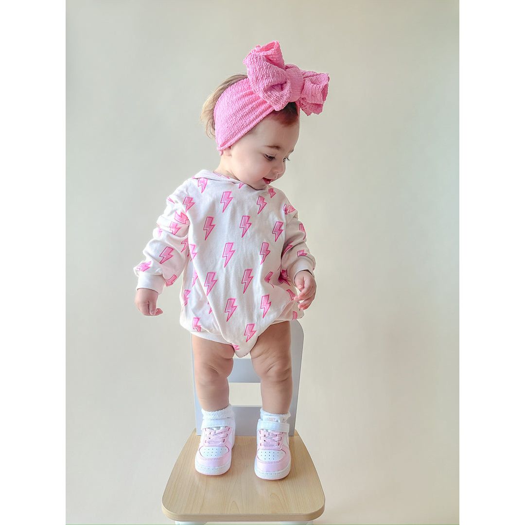 Hooded Bubble Romper | Pink Bolts