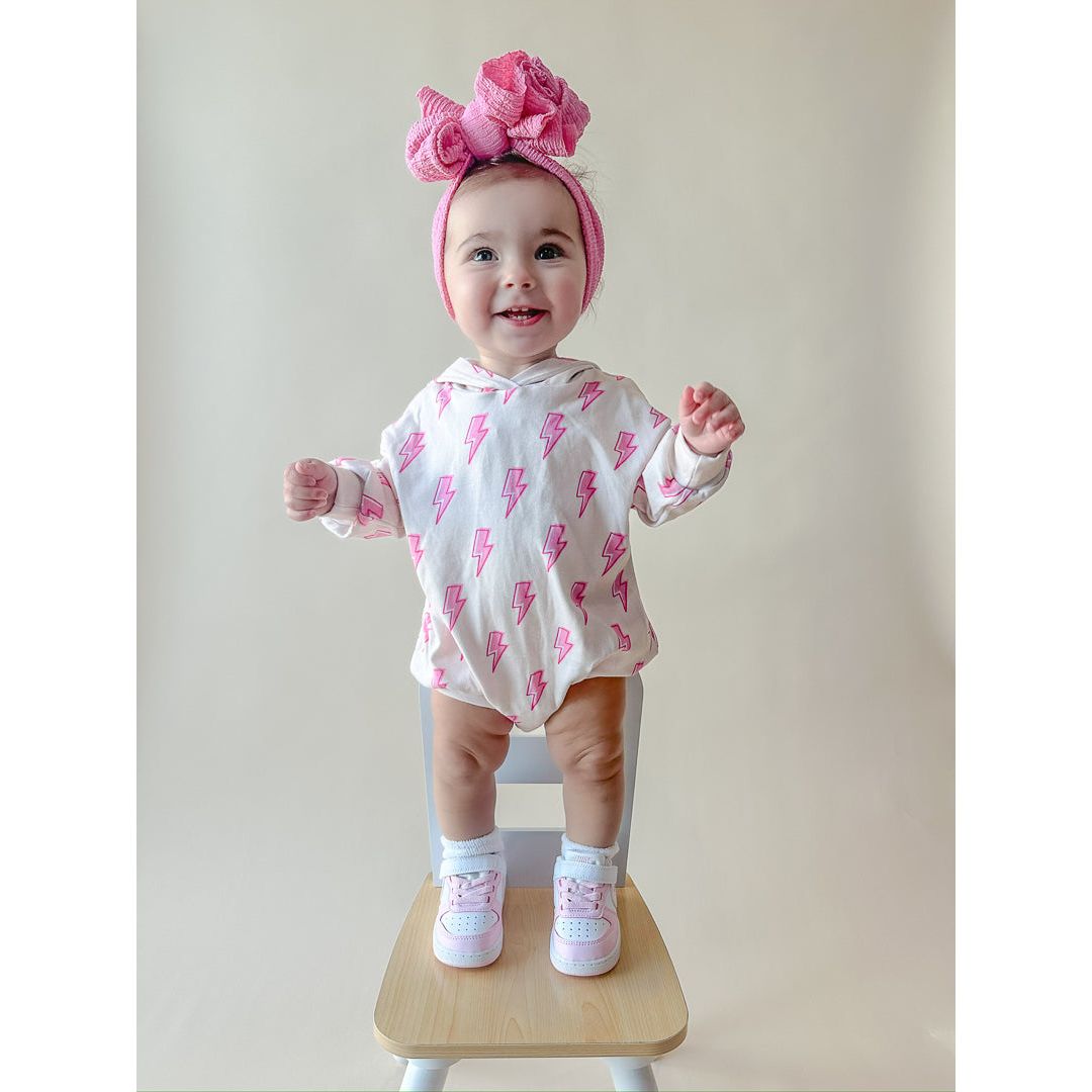 Hooded Bubble Romper | Pink Bolts