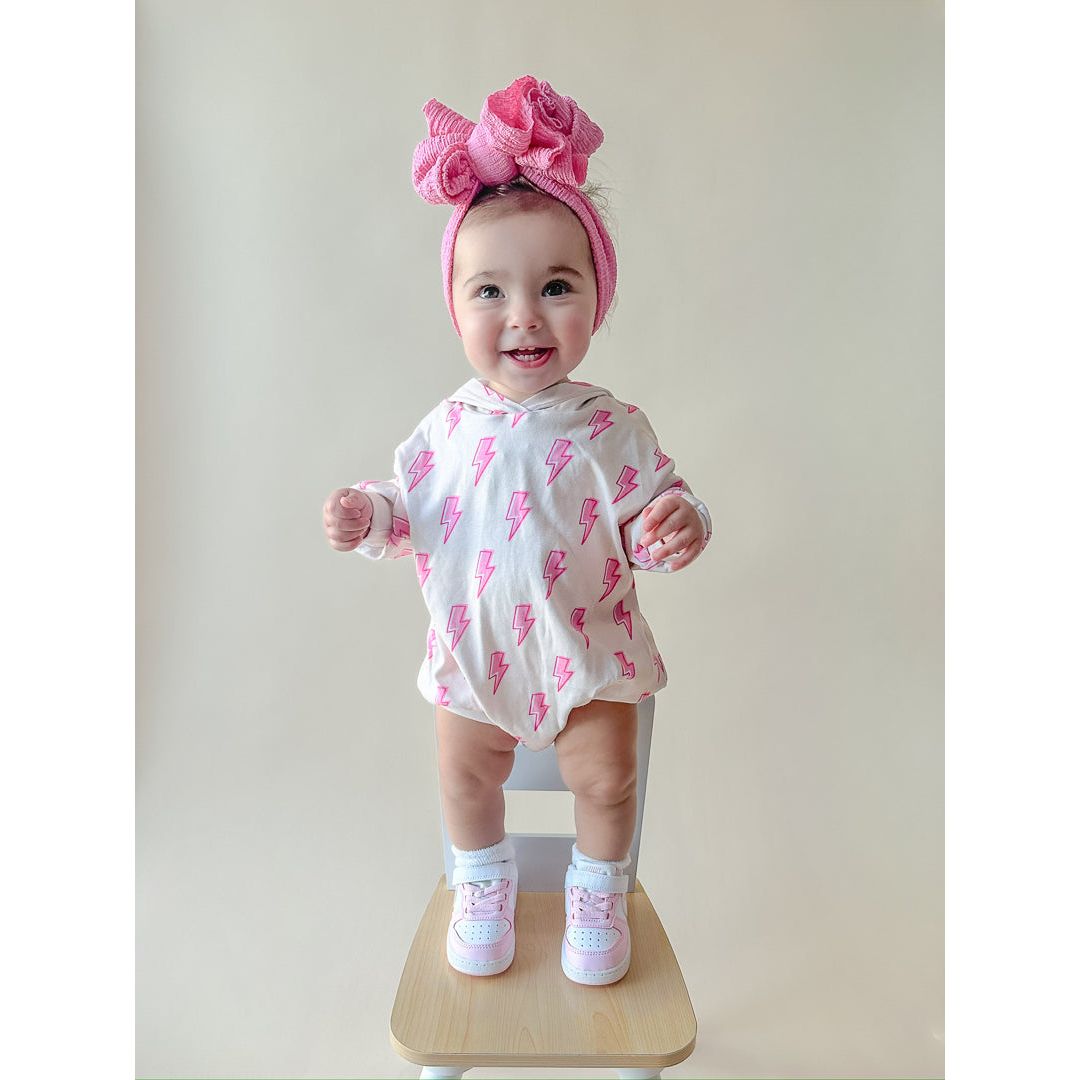 Hooded Bubble Romper | Pink Bolts