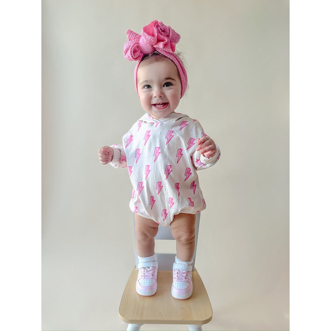 Hooded Bubble Romper | Pink Bolts