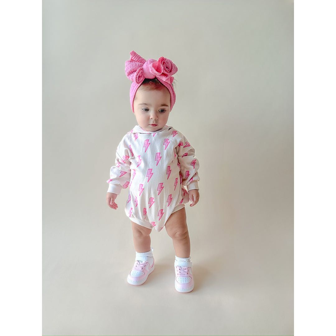 Hooded Bubble Romper | Pink Bolts