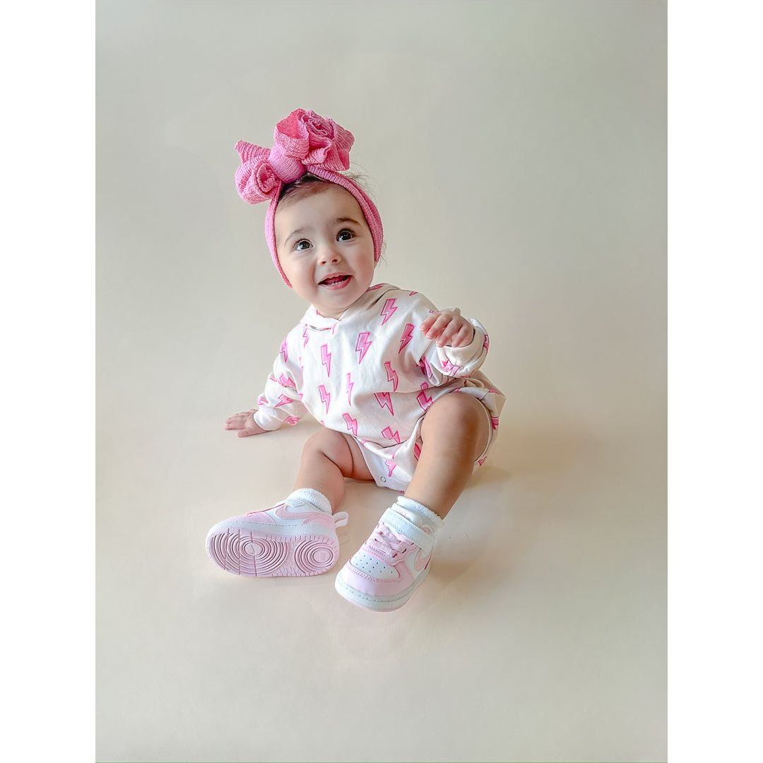 Hooded Bubble Romper | Pink Bolts