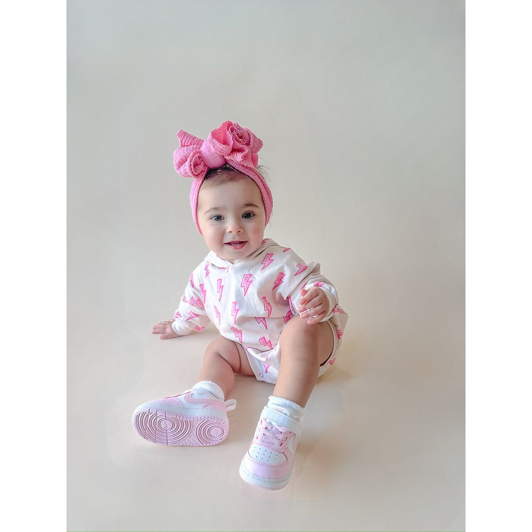 Hooded Bubble Romper | Pink Bolts
